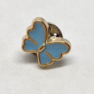 Butterfly Light Blue Acrylic Pin Enamel Gold Tone Trim Button Size Accent Cute
